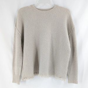 John + Jenn Cream Knit Fringe Hem Sweater Size L